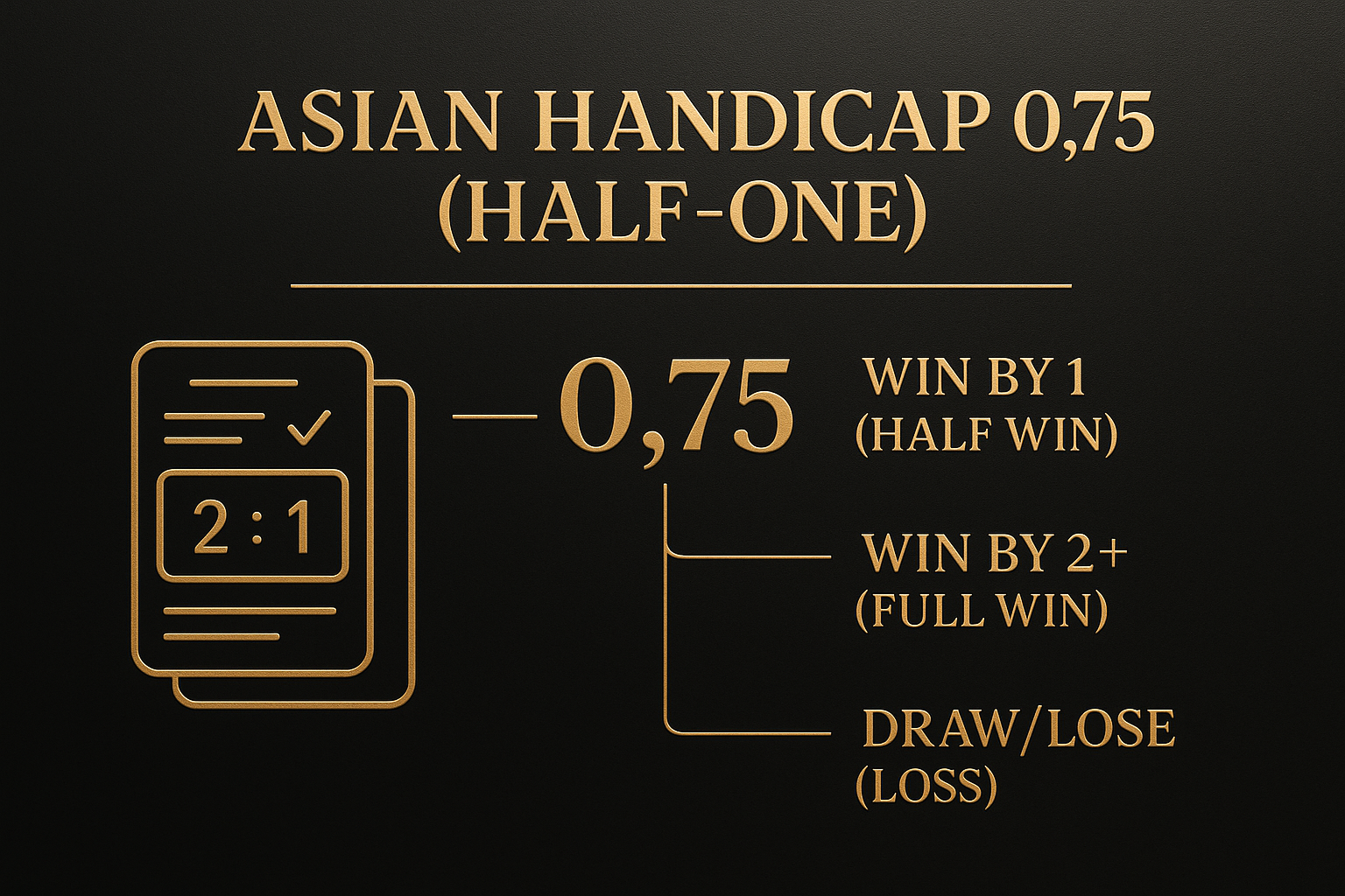 ภาพอธิบายการคิดบิลราคาบอล 0.25 0.75 โดยเน้นราคาบอล 0.75 (ครึ่งควบลูก) ในธีมหรูหราดำทอง