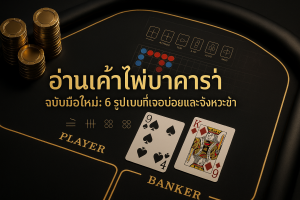 ภาพหน้าปกธีมดำทองสำหรับบทความอ่านเค้าไพ่บาคาร่า ฉบับมือใหม่: 6 รูปแบบที่เจอบ่อยและจังหวะเข้า