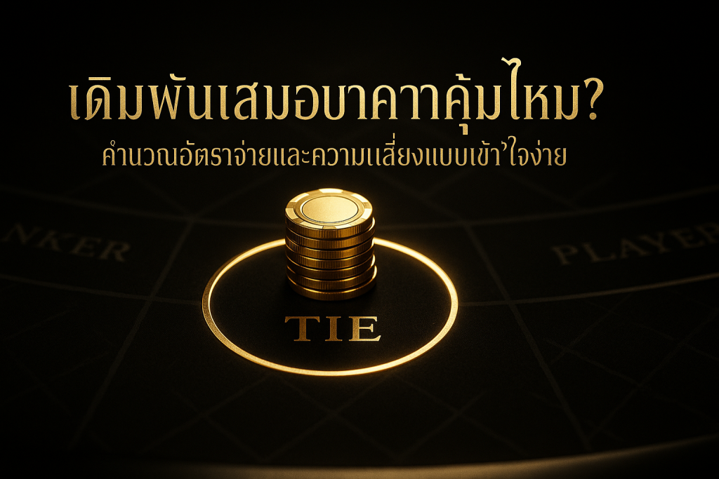 ภาพปกธีมหรูหราดำทองสำหรับบทความ เดิมพันเสมอบาคาร่า คุ้มไหม? เน้นจุดเดิมพันเสมอบนโต๊ะบาคาร่าอย่างโดดเด่น