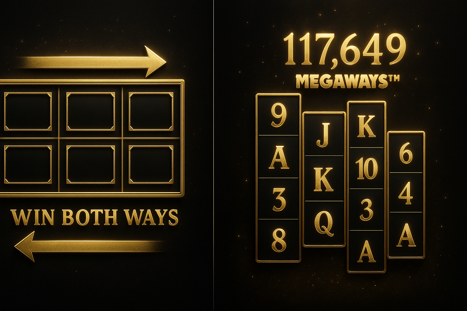 สล็อตชนะทั้งสองทาง ภาพเปรียบเทียบกลไก both ways กับระบบ megaways ในธีมหรูดำทอง