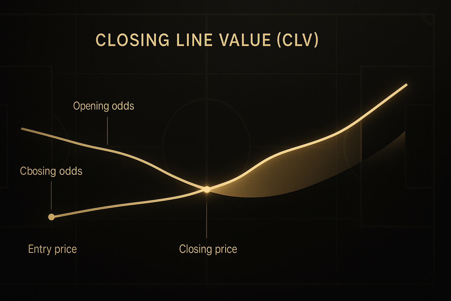 กราฟ Value Betting ฟุตบอล แสดงการเชื่อมกับ CLV และการเคลื่อนไหวของอัตราต่อรอง โทนดำทอง