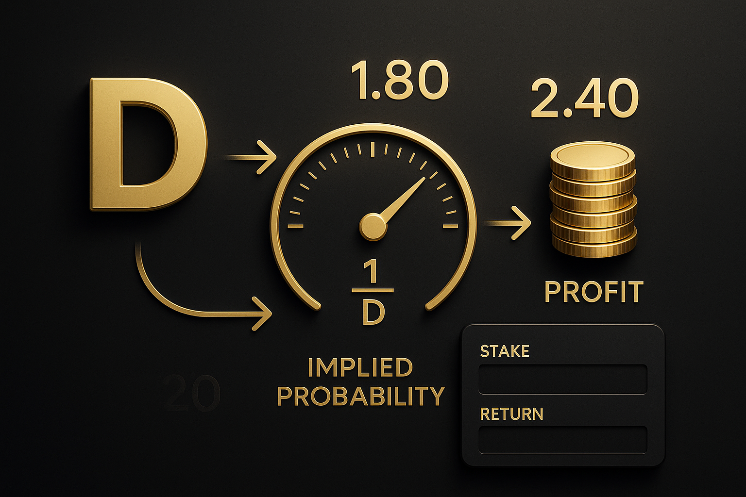 ค่าน้ำยุโรป การแปลงราคาและคำนวณกำไรจาก decimal odds ในโทนหรูหราดำทอง