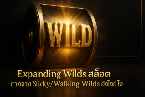 feature image หัวข้อ Expanding Wilds สล็อต ทำงานอย่างไร? ต่างจาก Sticky/Walking Wilds ยังไง ธีมหรูหราดำทอง