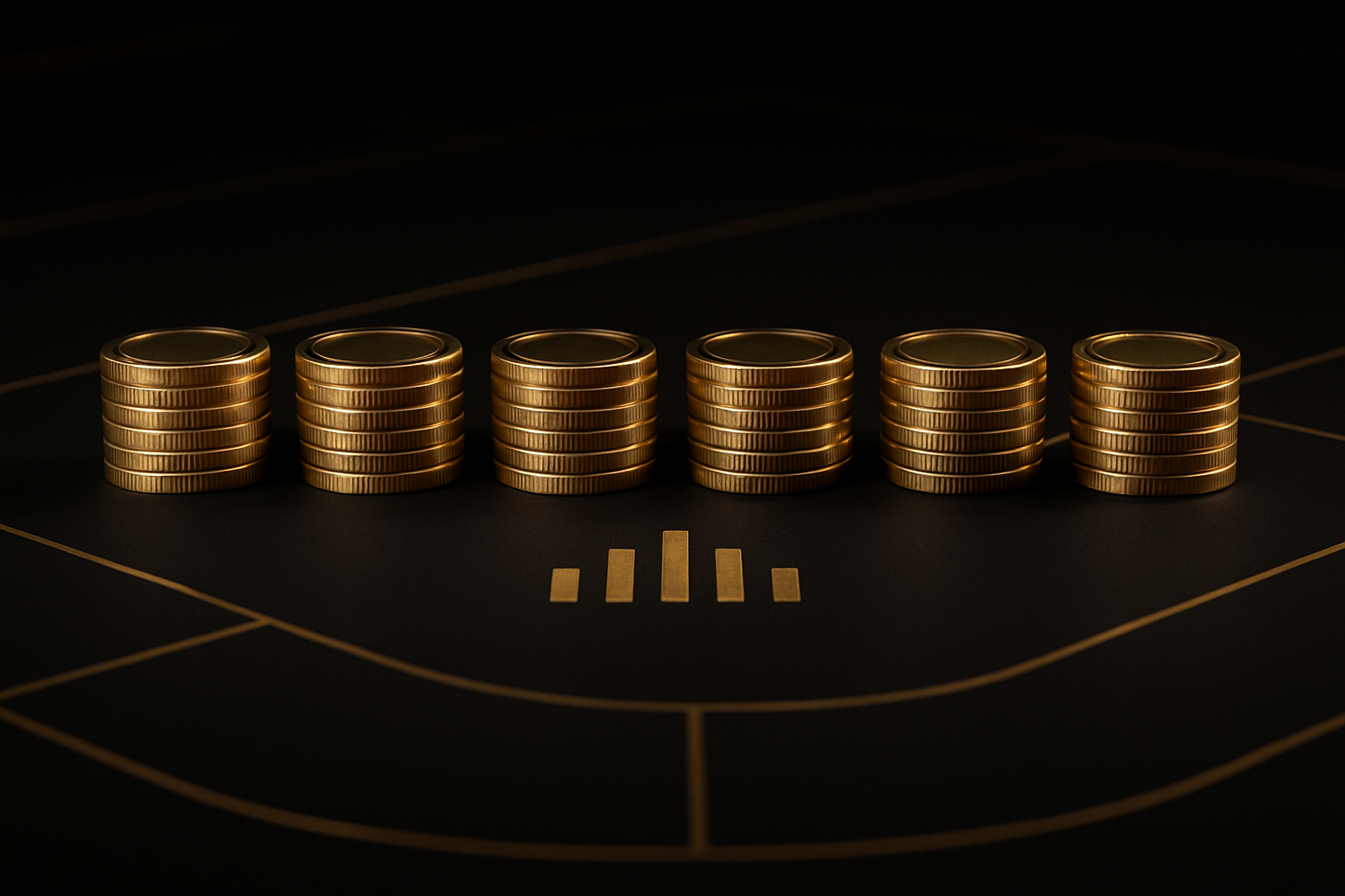 เดินเงินบาคาร่า Flat Betting แบบเดิมพันคงที่ — ชิปมูลค่าเท่ากันทุกตา ในธีมหรูหราดำทอง