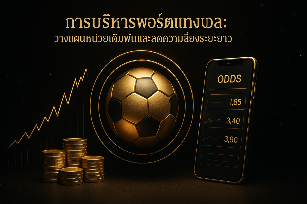 ภาพหน้าปก การบริหารพอร์ตแทงบอล ธีมหรูหราดำทอง พร้อมชื่อบทความบนภาพ