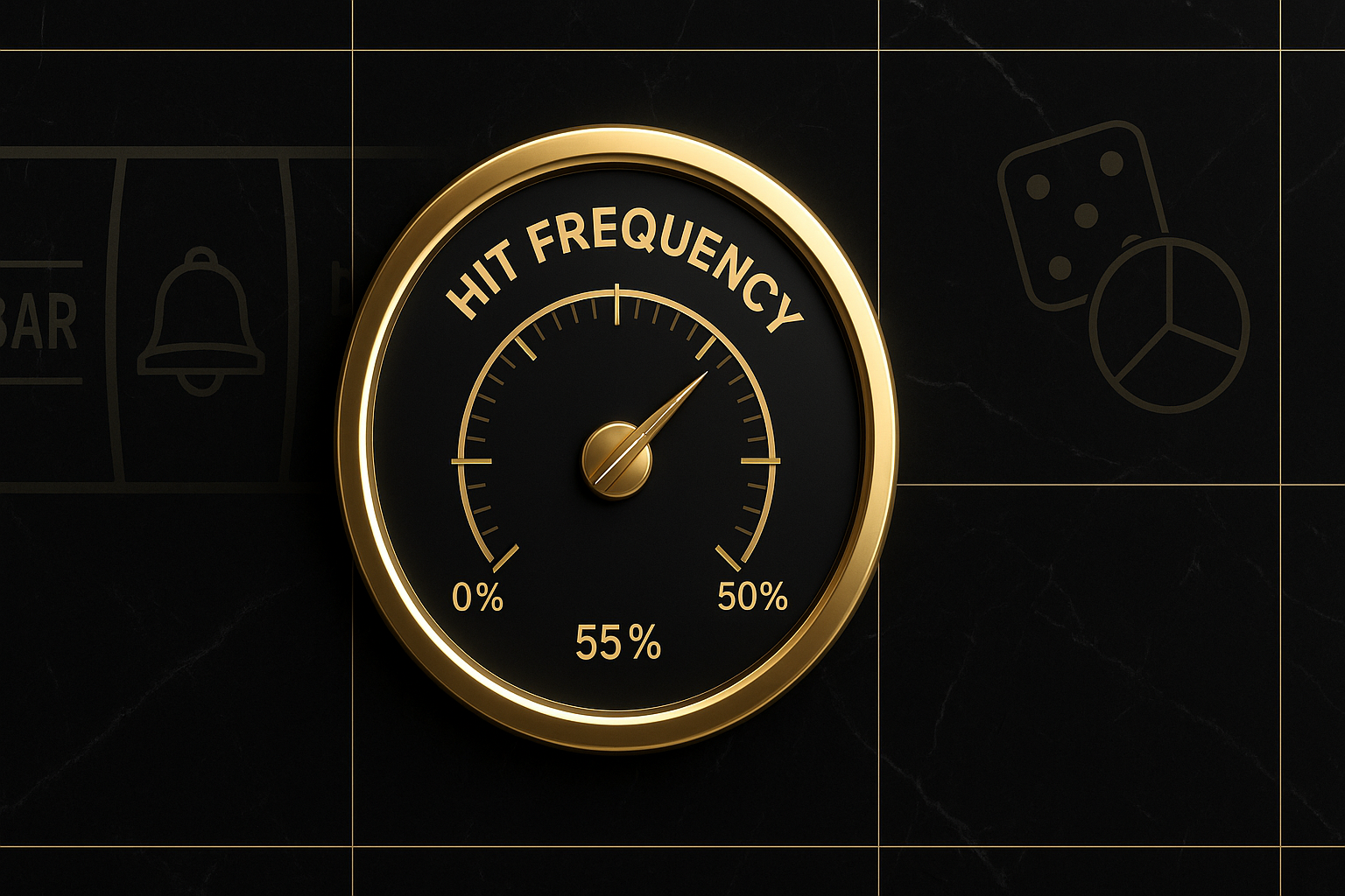 อินโฟกราฟิกมาตรวัดแสดงค่า Hit Frequency สล็อต ในธีมหรูหราดำทอง