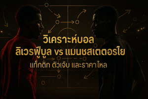 ภาพหน้าปก โทนหรูหรา ดำทอง สำหรับบทความ วิเคราะห์บอล ลิเวอร์พูล แมนเชสเตอร์ ยูไนเต็ด: แท็กติก ตัวเจ็บ และราคาไหล