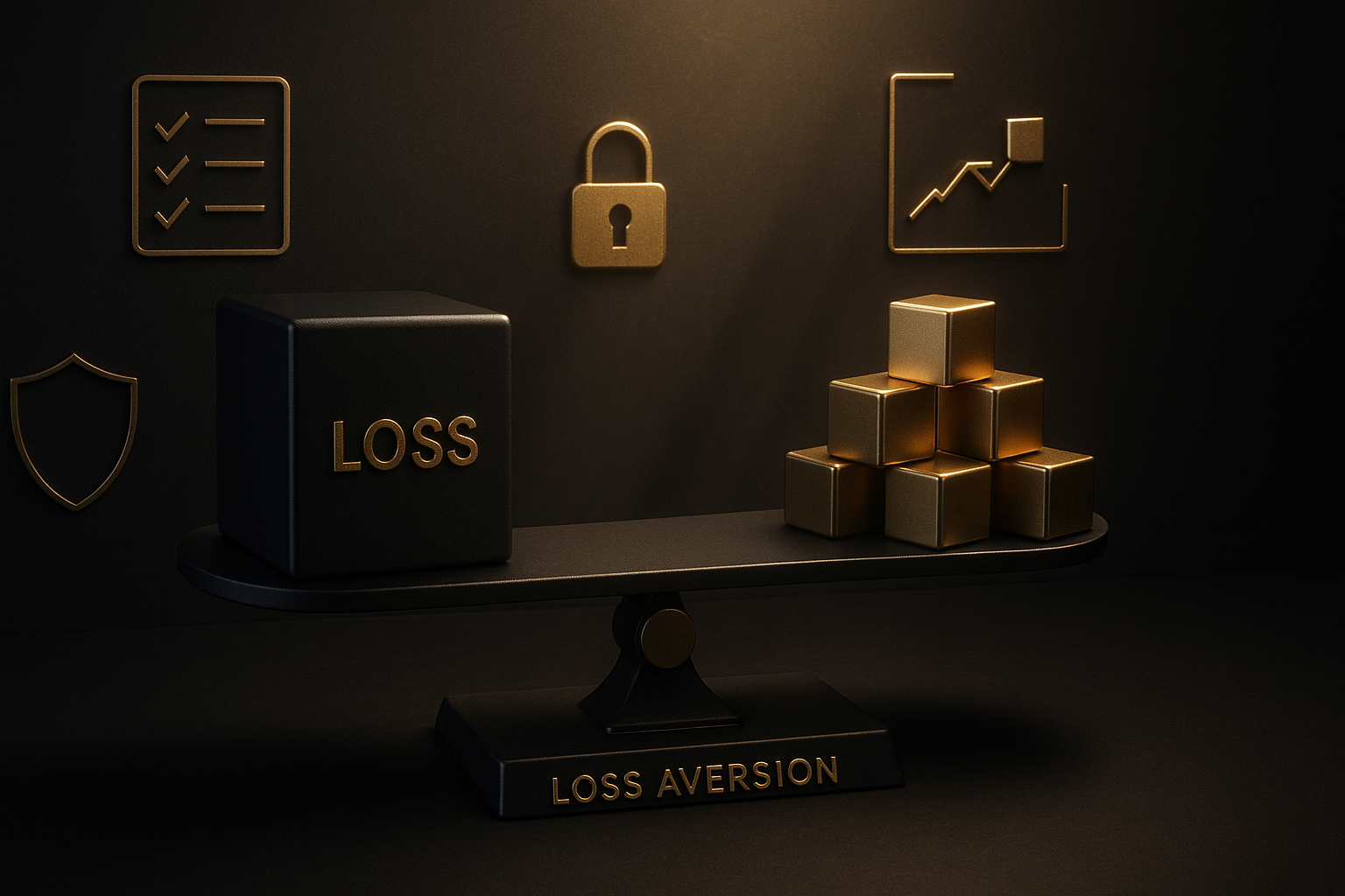 ภาพประกอบอคติการเดิมพัน: loss aversion และวิธีรับมือด้วยแผนความเสี่ยงในธีมดำทองหรูหรา