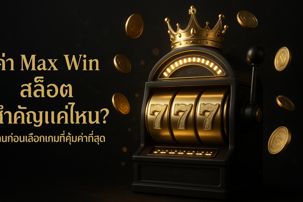 ภาพปกธีมหรูหราโทนดำทอง สื่อถึงค่า Max Win สล็อต พร้อมหัวเรื่องภาษาไทยบนภาพ