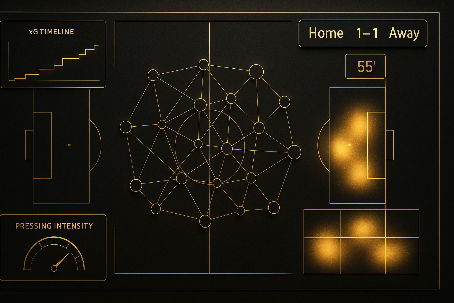 แผนผังสนามพร้อม xG ไทม์ไลน์และฮีตแมปสำหรับอ่านเกมสด เชื่อมโยงกับกลยุทธ์แทงบอลสด