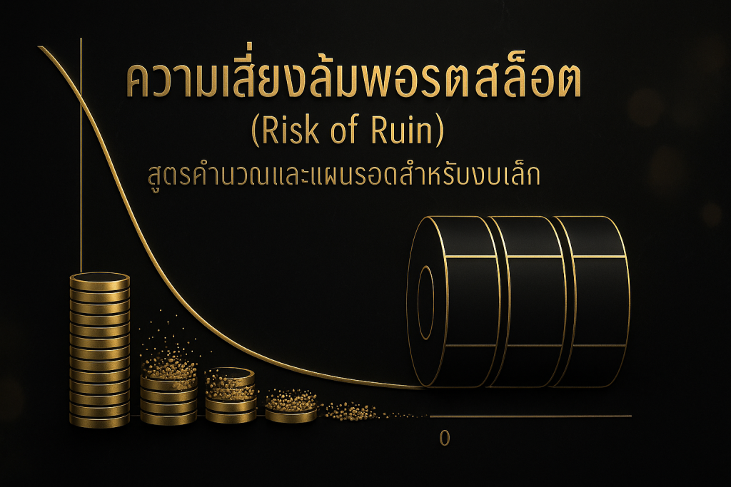 ภาพฟีเจอร์โทนหรูหราดำทอง แสดงกราฟและชิปทองสื่อถึงความเสี่ยงล้มพอร์ตสล็อต พร้อมข้อความหัวข้อบทความบนภาพ