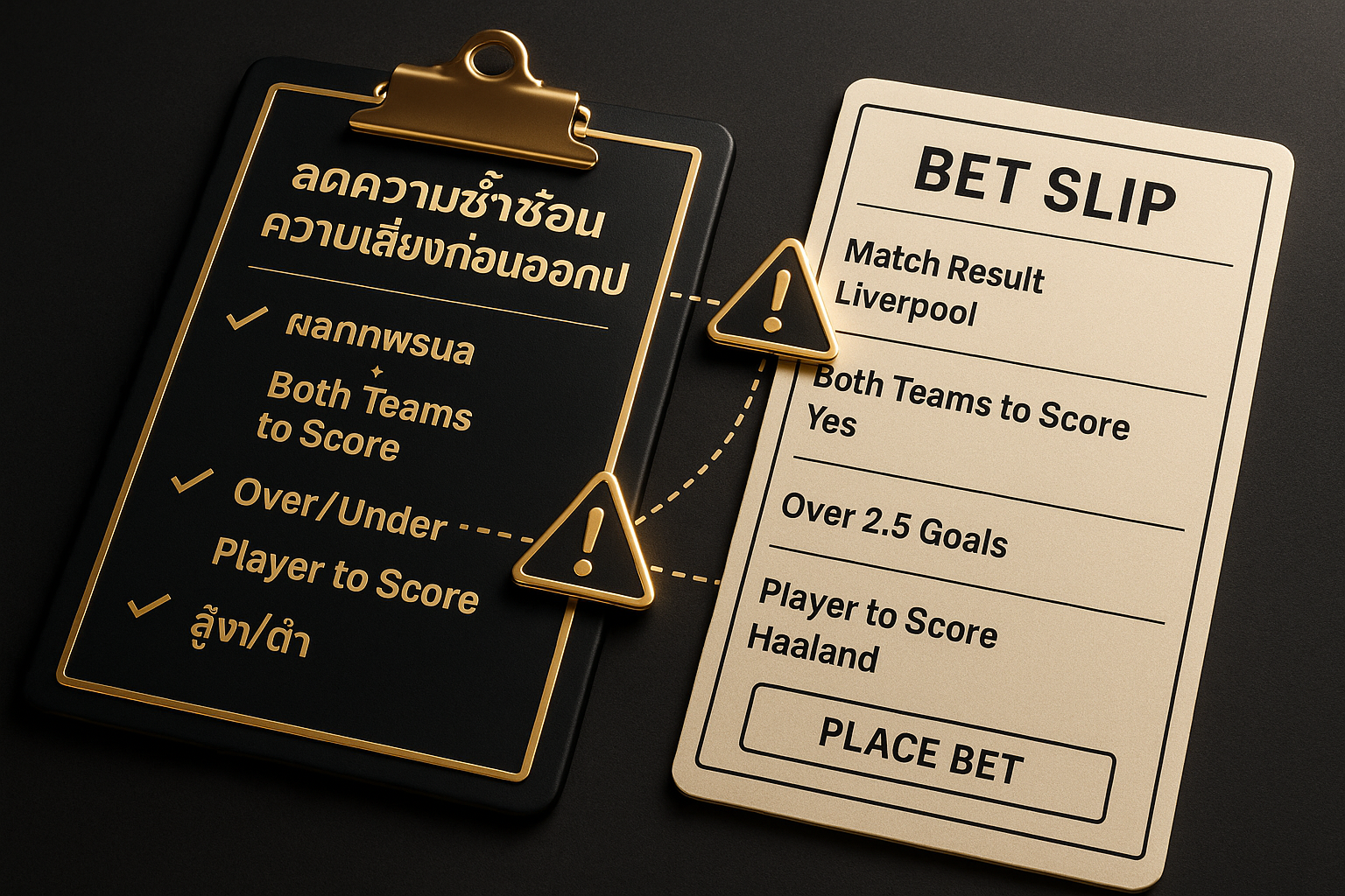 เช็กลิสต์ลดความซ้ำซ้อนความเสี่ยงก่อนออกสลิปสำหรับสหสัมพันธ์ตลาดใน Bet Builder ฟุตบอล โทนดำทอง