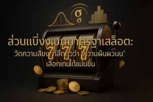 feature image โทนหรูหราดำทอง แสดงสล็อตและกราฟระฆังเพื่ออธิบายส่วนเบี่ยงเบนมาตรฐานสล็อต วัดความเสี่ยงได้ลึกกว่าความผันผวน