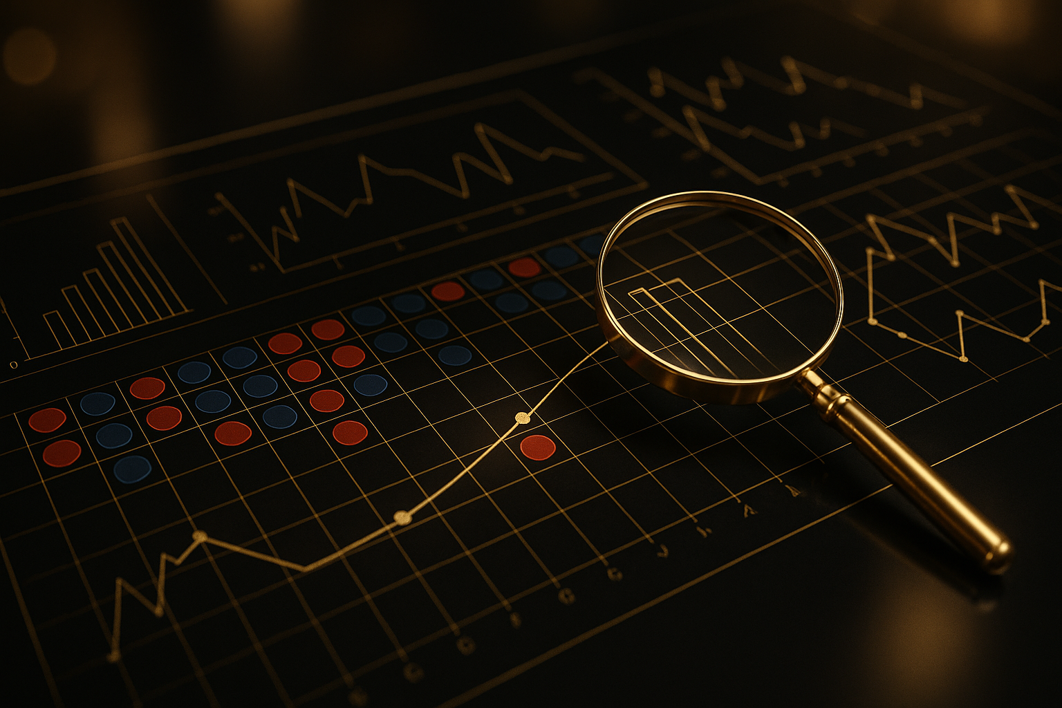 ภาพอินโฟกราฟิกดำทองวิเคราะห์เค้าไพ่หลอกบาคาร่าด้วยสถิติ เน้นไฮไลต์ความผิดปกติของลำดับผลบนกริดโรดแมป