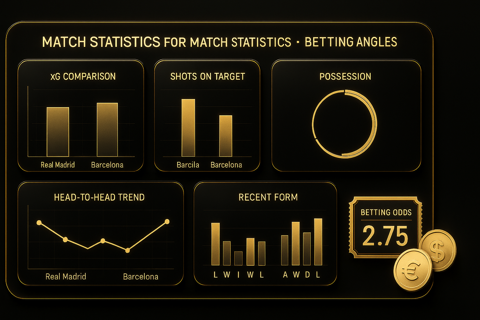 ภาพสถิติและมุมเดิมพันประกอบบทความ วิเคราะห์บอล เรอัล มาดริด บาร์เซโลน่า 15/12/25 ธีมหรูหราดำทอง