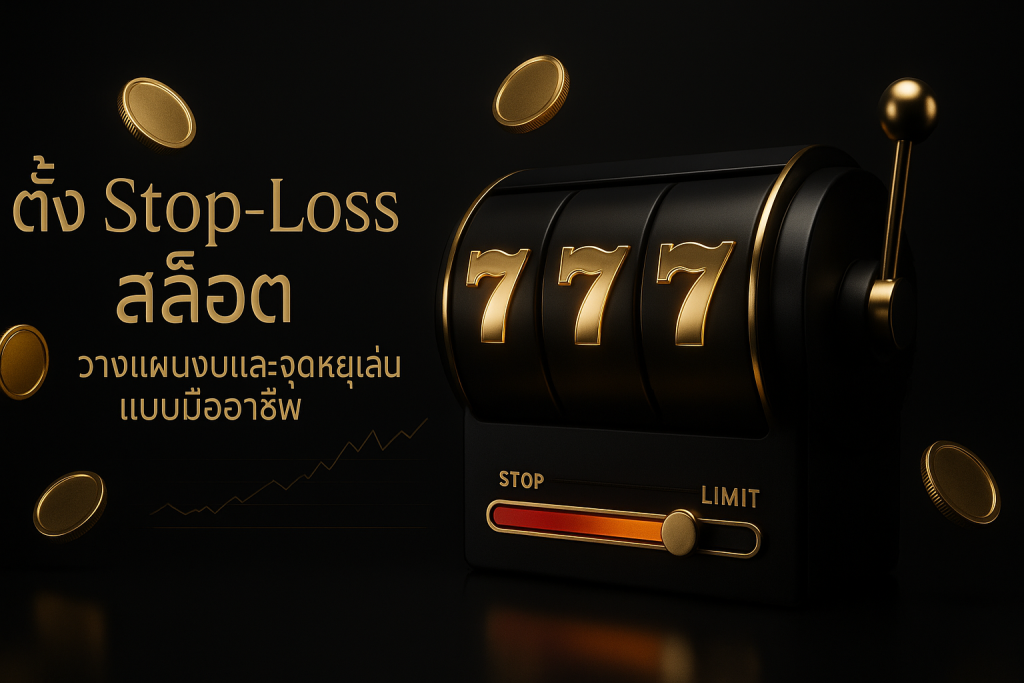 ภาพฟีเจอร์ธีมดำทอง แสดงการตั้ง Stop-Loss สล็อต พร้อมหัวข้อบทความบนภาพ