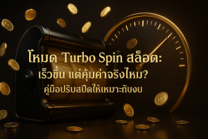 ภาพฟีเจอร์โหมด Turbo Spin สล็อต พร้อมชื่อบทความ โทนหรูหราดำทอง