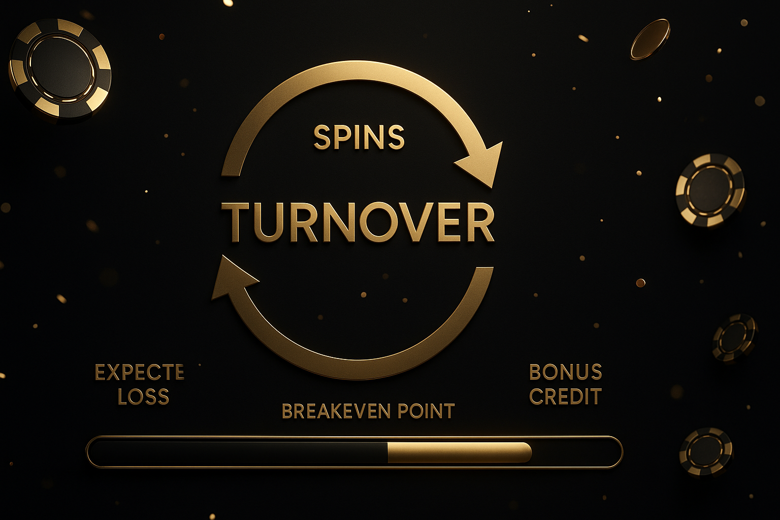 ไดอะแกรมการทำเทิร์นโทนดำทอง แสดงมูลค่าโบนัสสล็อตจากเทิร์นโอเวอร์ จุดคุ้มทุน และความคืบหน้าการทำยอดเดิมพันรวม