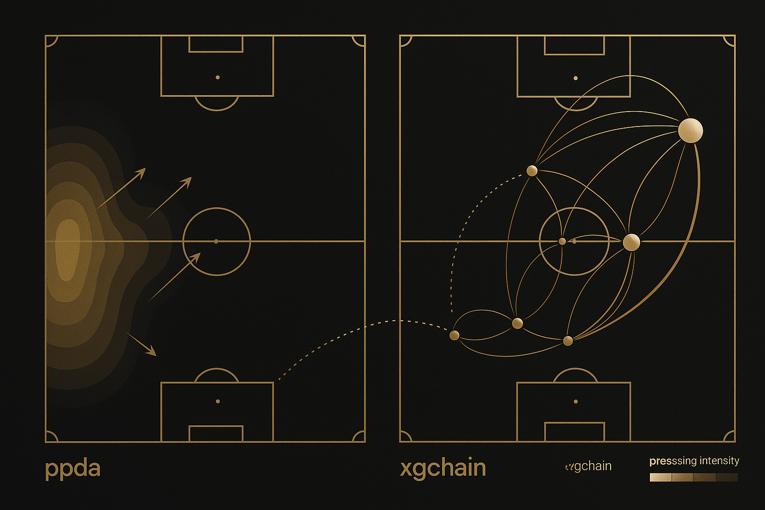 แผนที่แทคติกโทนดำทอง แสดงผสาน xGChain กับ PPDA เชื่อมจังหวะเพรสซิ่งสู่โอกาสทำประตู